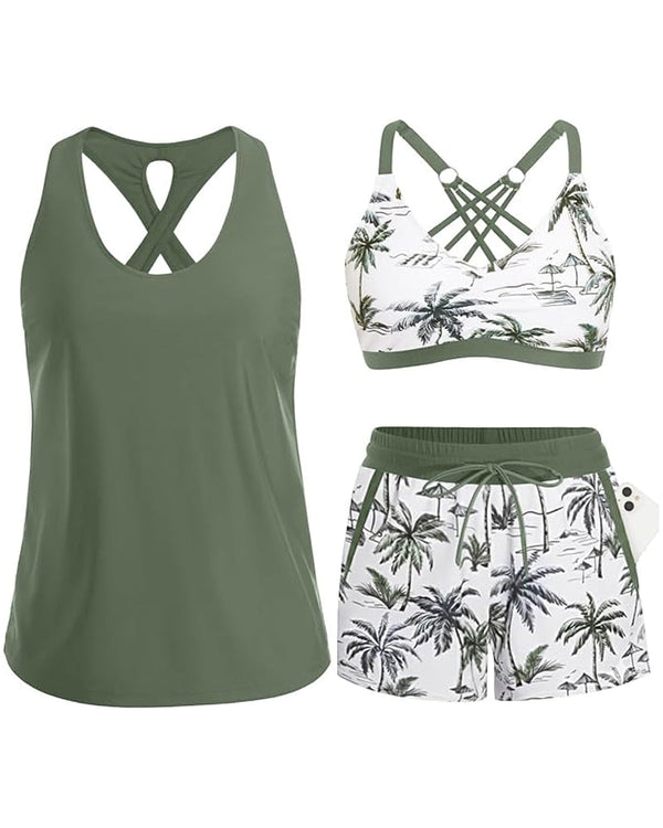 Maren | Conjunto de Tankini, Bikini y Pareo de Tres Piezas