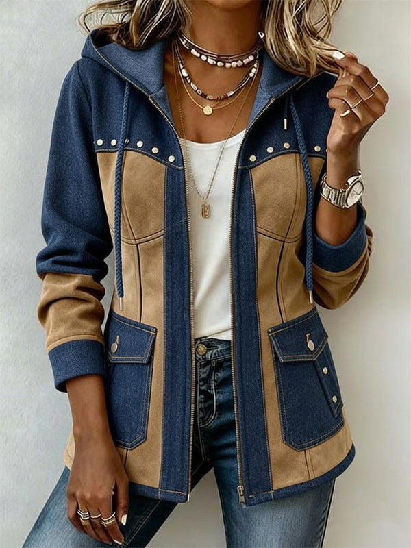 Dolores | Chaqueta con Capucha en Marino y Camel