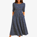 Vestido Maxi Floral Azul Marino con Bolsillos