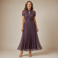 FLAVIA | Vestido Largo de Encaje Violeta, Silueta Elegante para Ocasiones Especiales