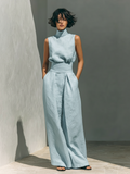 Conjunto Minimalista de Blusa Sin Mangas y Pantalón Ancho de Algodón y Lino