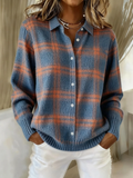 Natalia | Chaqueta de Punto de Cuadros en Azul y Teja