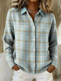 Celeste | Chaqueta de Punto de Cuadros en Azul Cielo