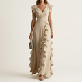 Celeste | Vestido Maxi Cruzado con Escote en V, Manga Mariposa y Volante Cascada